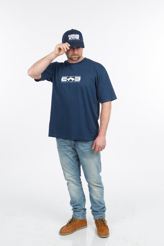 Hemp Logo T-Shirt natural blue color full body view minimalist sustainable everyday wear shirt